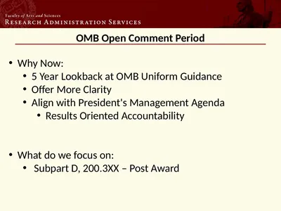 OMB Open Comment Period Why Now: 5 Year Lookback