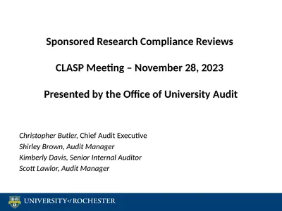 Sponsored Research Compliance Reviews CLASP