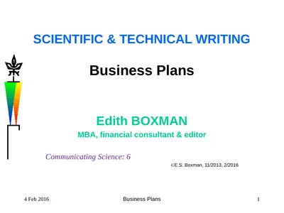 4 Feb 2016 Business Plans 1 SCIENTIFIC & TECHNICAL