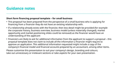 Guidance notes Short form financing proposal