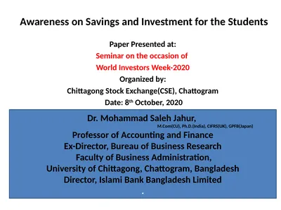 Awareness on Savings and Investment for the