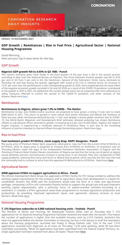 FRIDAY, 19 NOVEMBER 2021 GDP Growth | Remittances