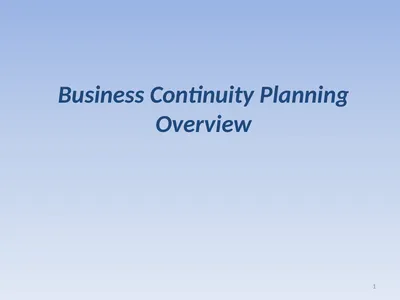 Business Continuity Planning Overview 1 The Need