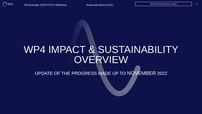 WP4 Impact & Sustainability Overview UPDATE OF THE