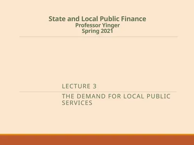 State and Local Public Finance Professor Yinger