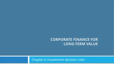 Corporate Finance for Long-Term Value Chapter 6: