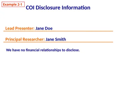 COI Disclosure Information Example 2-1 Lead