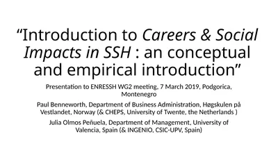 “Introduction to Careers & Social Impacts in SSH :