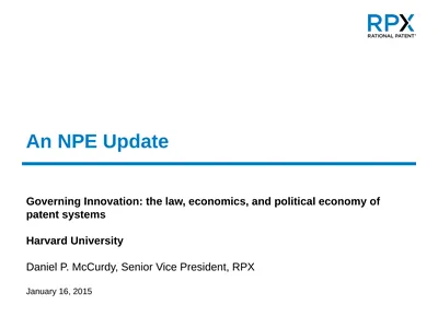 An NPE Update January 16, 2015 Governing