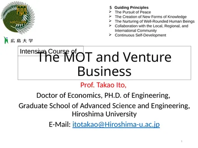 The MOT and Venture Business Prof. Takao Ito,