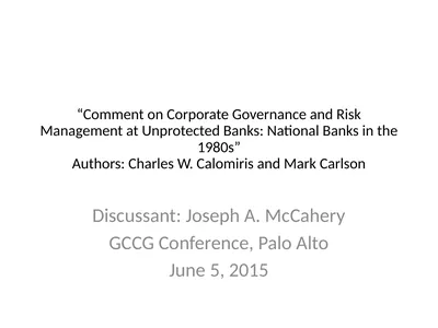 “Comment on Corporate Governance and Risk