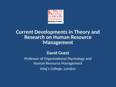 Current Developments in Theory and Research on