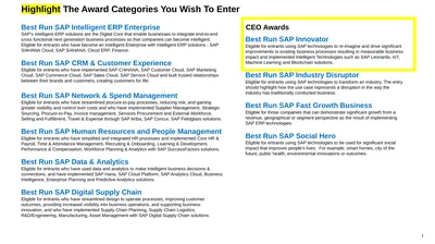 Highlight The Award Categories You Wish To Enter