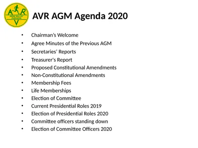 AVR AGM Agenda 2020 Chairman’s Welcome Agree