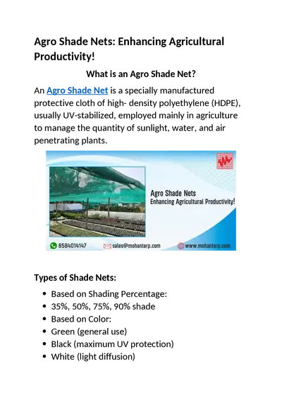 Agro Shade Nets: Enhancing Agricultural Productivity!