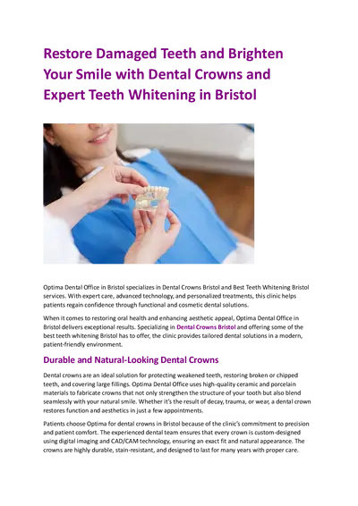 Restore Damaged Teeth and Brighten Your Smile with Dental Crowns and Expert Teeth Whitening in Bristol