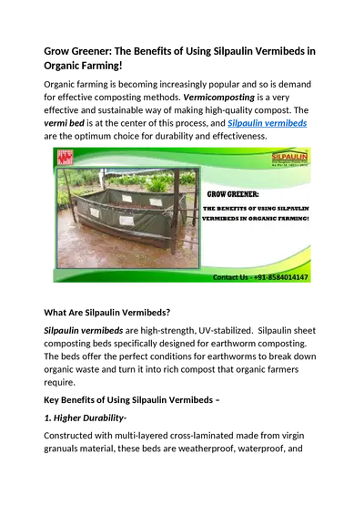 Grow Greener: The Benefits of Using Silpaulin Vermibeds in Organic Farming!