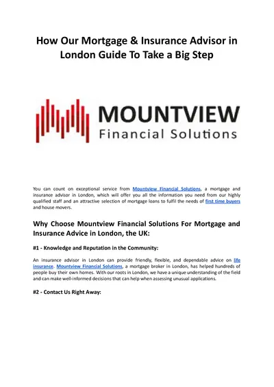 How Our Mortgage and Insurance Advisor in London Guide To Take a Big Step - Mountview Financial Solutions
