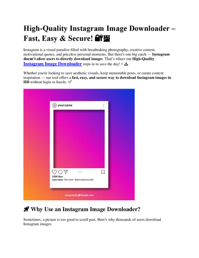 High-Quality Instagram Image Downloader – Fast, Easy & Secure!