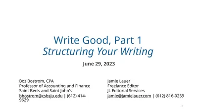 Write Good, Part 1 Structuring Your Writing June