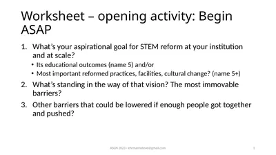 Worksheet – opening activity: Begin ASAP What’s