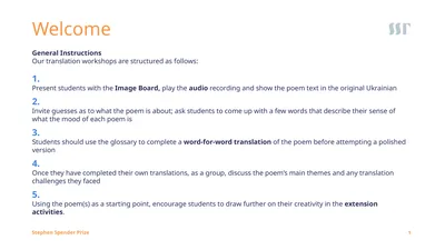 General Instructions Our translation workshops are