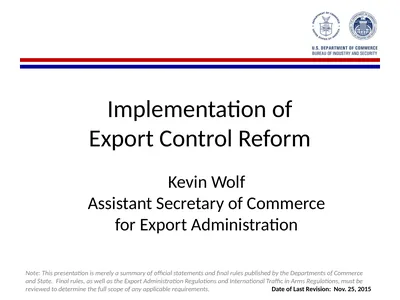 Implementation of Export Control Reform Note: This