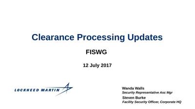 Clearance Processing Updates FISWG Wanda Walls
