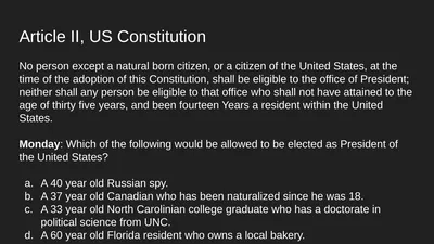 Article II, US Constitution No person except a