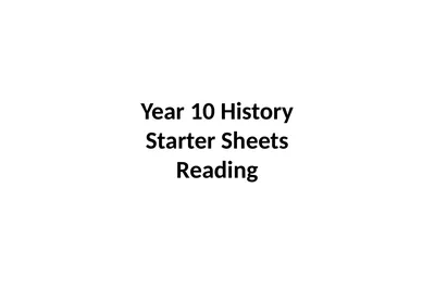 Year 10 History Starter Sheets Reading Year 10