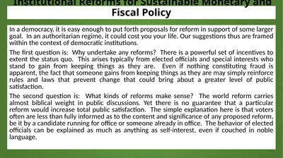 Institutional Reforms for Sustainable Monetary and