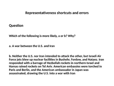 Representativeness shortcuts and errors Question