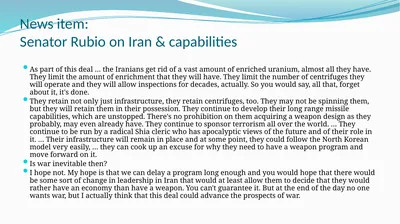 News item: Senator Rubio on Iran & capabilities As
