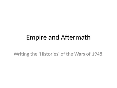 Empire and Aftermath Writing the 'Histories' of