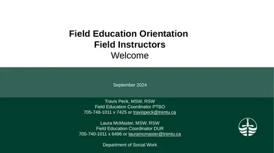 Field Education Orientation Field Instructors