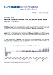 Euro areaannual inflation was 0.3% in November 2014, down from 0.4% in