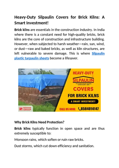 Heavy-Duty Silpaulin Covers for Brick Kilns: A Smart Investment!