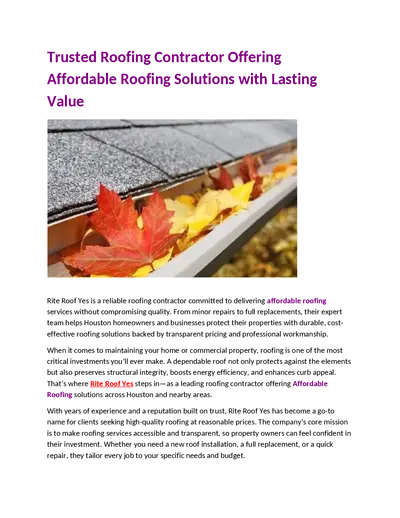 Trusted Roofing Contractor Offering Affordable Roofing Solutions with Lasting Value