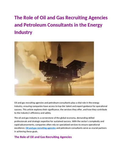 The Role of Oil and Gas Recruiting Agencies and Petroleum Consultants in the Energy Industry