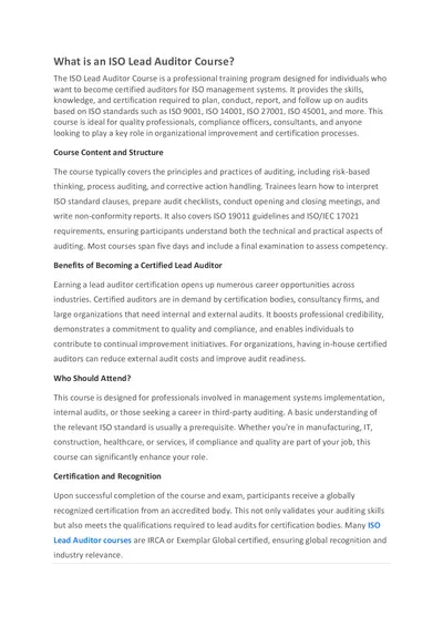 What is an ISO Lead Auditor Course