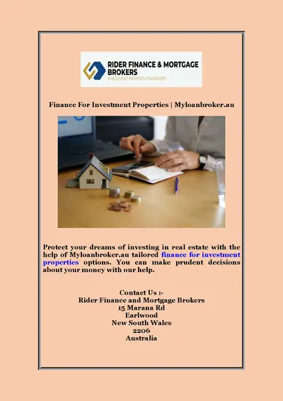 Finance For Investment Properties | Myloanbroker.au