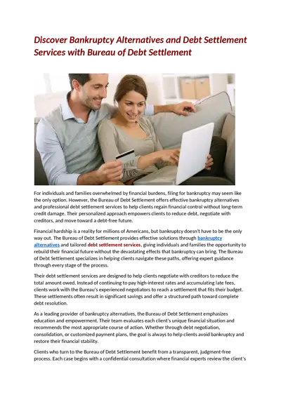 Discover Bankruptcy Alternatives and Debt Settlement Services with Bureau of Debt Settlement