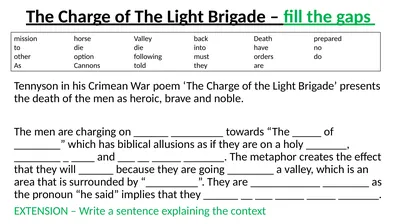 The Charge of The Light Brigade – fill the gaps