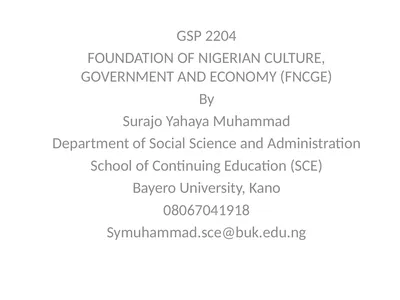 GSP 2204 FOUNDATION OF NIGERIAN CULTURE,