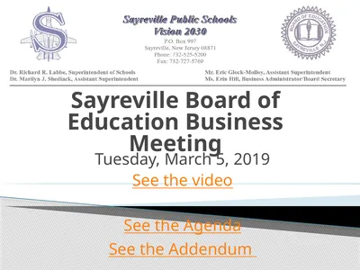 Sayreville Board of Education Business Meeting
