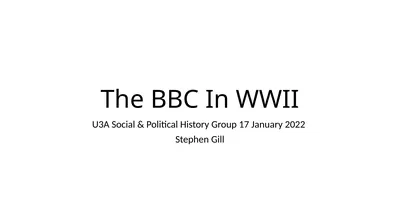 The BBC In WWII U3A Social & Political History
