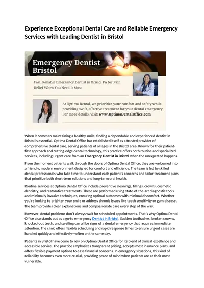 Experience Exceptional Dental Care and Reliable Emergency Services with Leading Dentist in Bristol