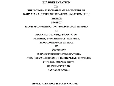 EIA PRESENTATION TO THE HONORABLE CHAIRMAN &