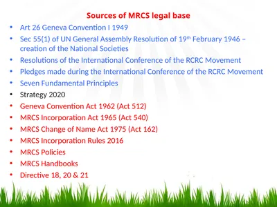 Sources of MRCS legal base Art 26 Geneva