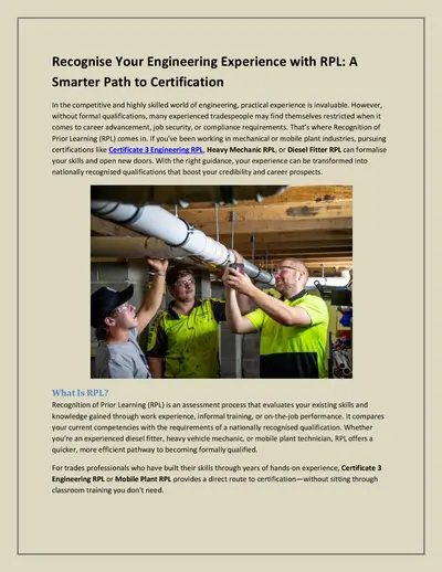 Recognise Your Engineering Experience with RPL: A Smarter Path to Certification